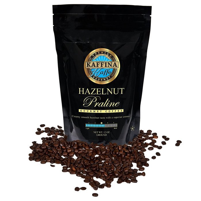 Kaffina Kaffe Premium Gourmet Ground Coffee - Flavored - Medium Rosted Hazelnut Praline Coffee