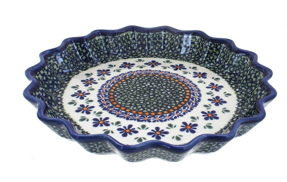 Polish Pottery Mosaic Flower Fluted Quiche Dish