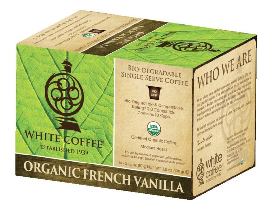 White Coffee Organic Single Serve Coffee, French Vanilla, 10 Count