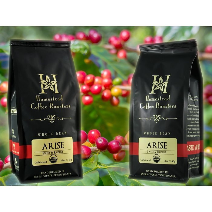 Whole Bean Coffee, 100 % Organic by Arise - Signature Medium Roast Blend - 12oz Bag - Colombian and Indonesian