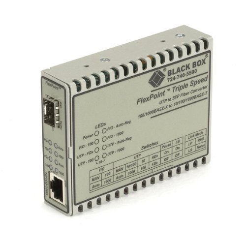 Black Box FlexPoint Media Converter, 10BASE-T/100BASE-TX/1000BASE-T to 1000BASE-SX, Multimode ST, 550 m
