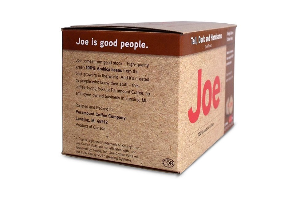 Joe Knows Coffee, Tall Dark and Handsome, Single Serve Pods, 12 Count/Box N8