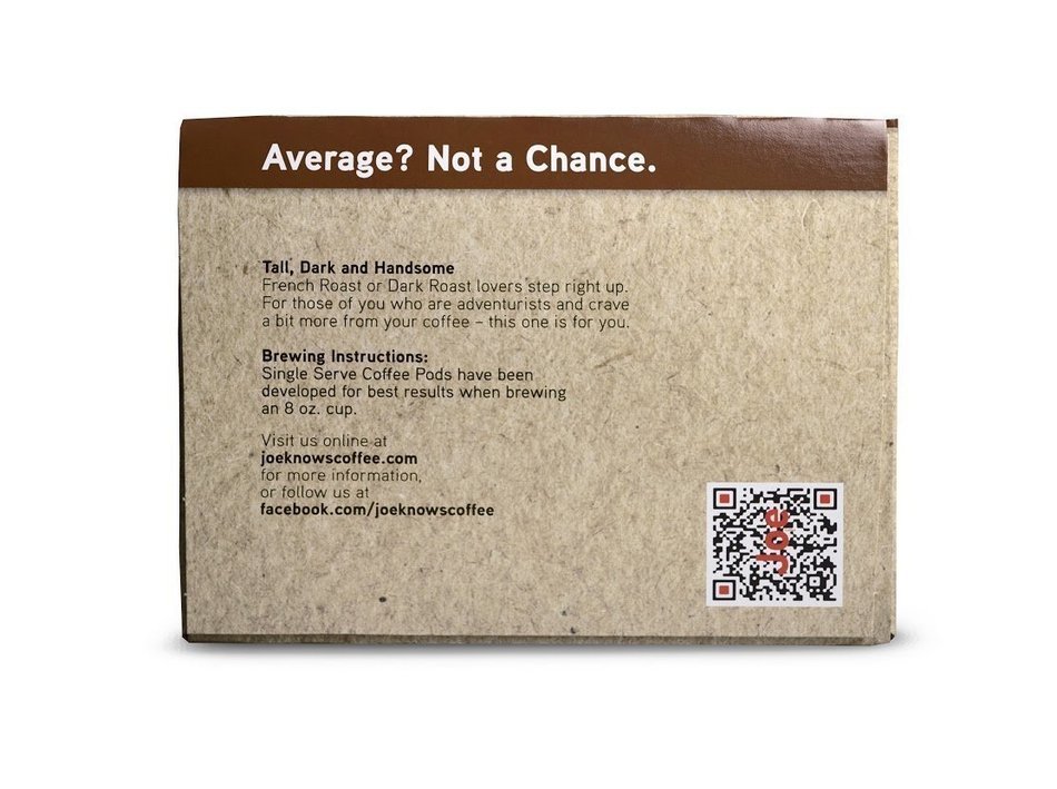 Joe Knows Coffee, Tall Dark and Handsome, Single Serve Pods, 12 Count/Box N11