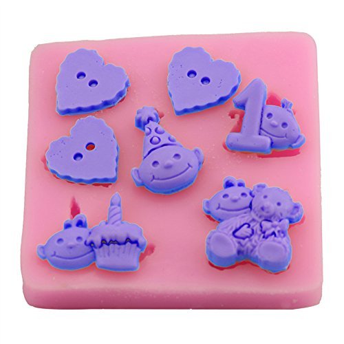 Mr.S Shop Love Heart Button Baby and Bear Shape Silicone Mold DIY Popular For Baking Decoration Tools,Small Size
