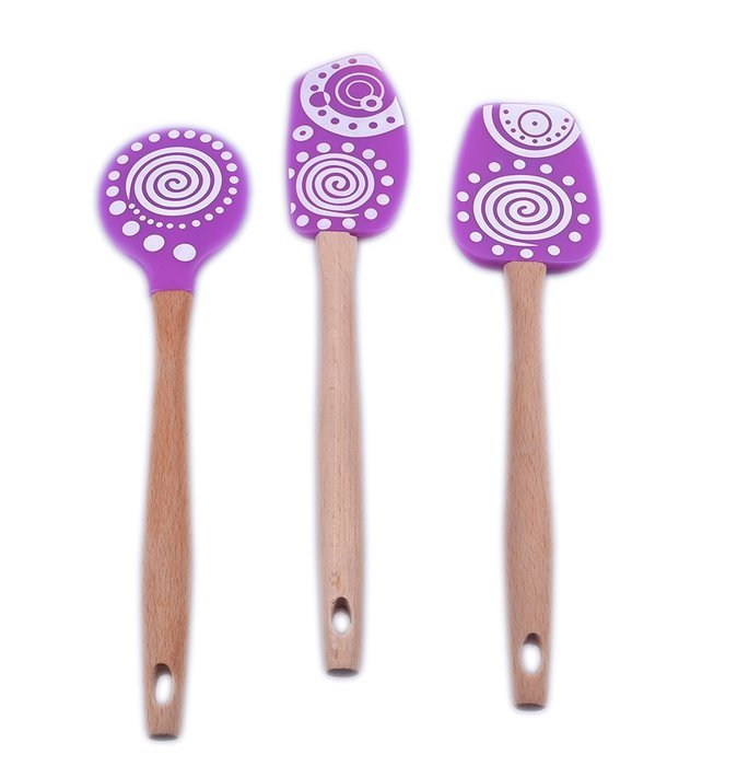 Premium Silicone Spatulas, 3-Piece (purple) colorful silicone spatula set, with long slip-free wooden handle,...