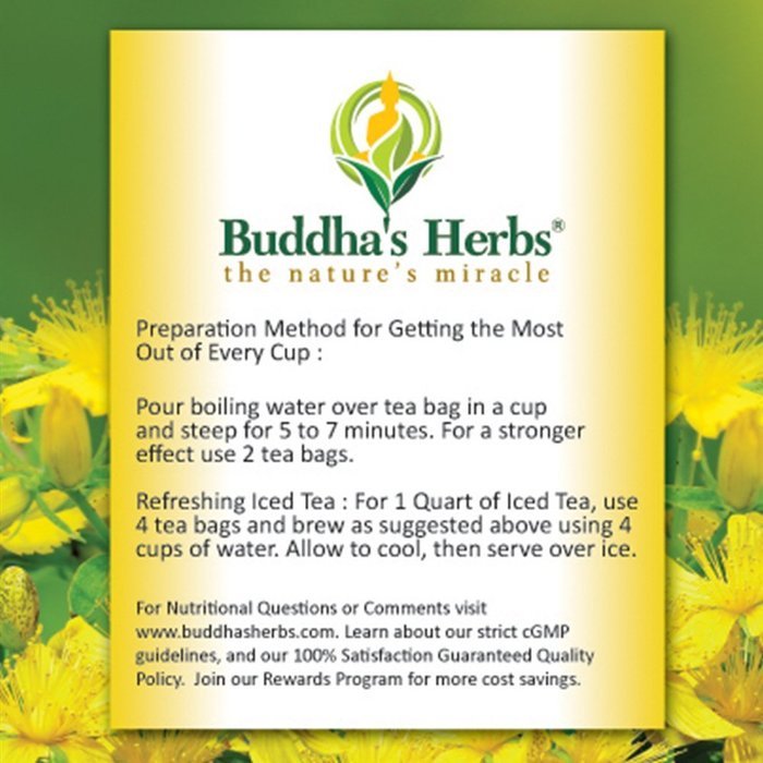 Buddha's Herbs Pure St John Wort's Flower Tea - 22-Count Tea Bags (2 Pack) - 100 % Natural N4