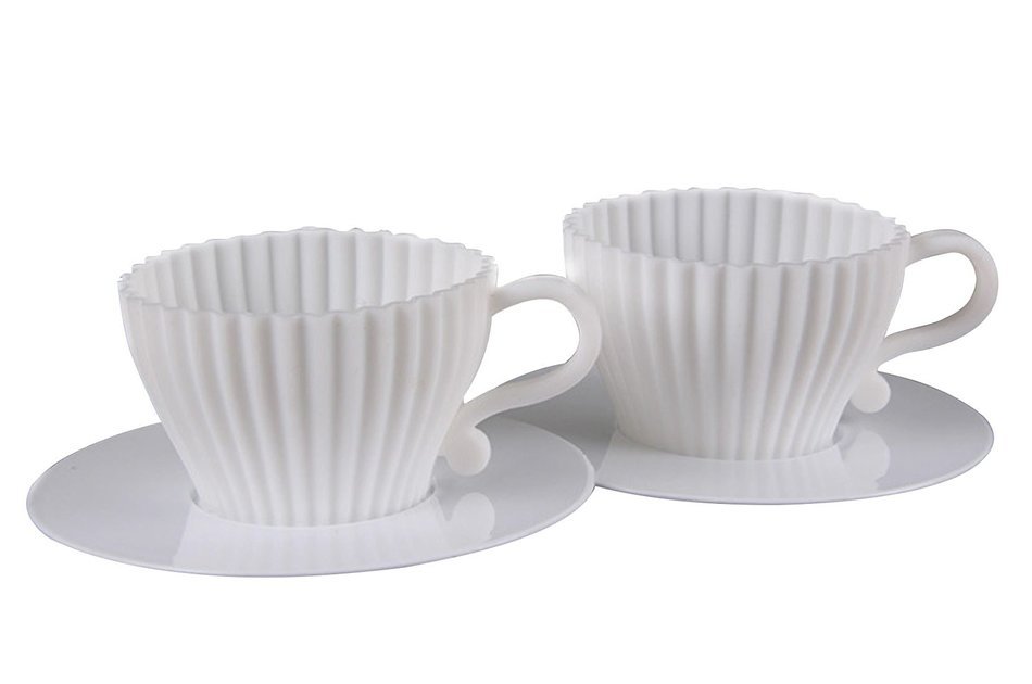 PNBB Silicone 4 Pcs Baking Cups with 4 Pcs Saurces Set of 8 White N3