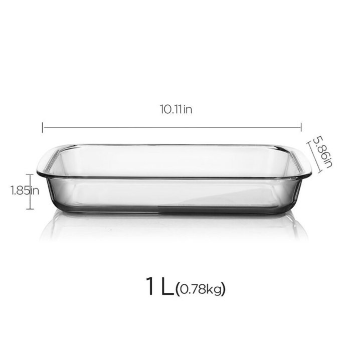 Glass Bakeware, Glencreag 1 Liter Clear Oblong Tempered Glass Baking Dish with Easy Grip Handles, Heat-resistant...