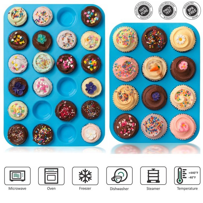 Bigear Silicone Mold Cupcake Pans Set of 2, One 12 Cup Size & One 24 Cup Mini Size, Non stick Muffin Baking Pans...