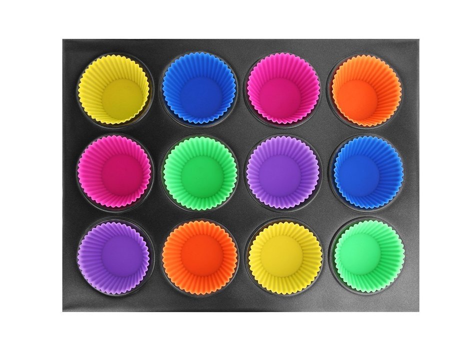 Bigear Silicone Mold Cupcake Pans Set of 2, One 12 Cup Size & One 24 Cup Mini Size, Non stick Muffin Baking Pans... N12