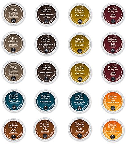 20 Count - Cafe Escape Variety K Cup For Keurig K-Cup Brewers - Cafe Caramel, Cafe Vanilla, Cafe Mocha, Chai Latte...