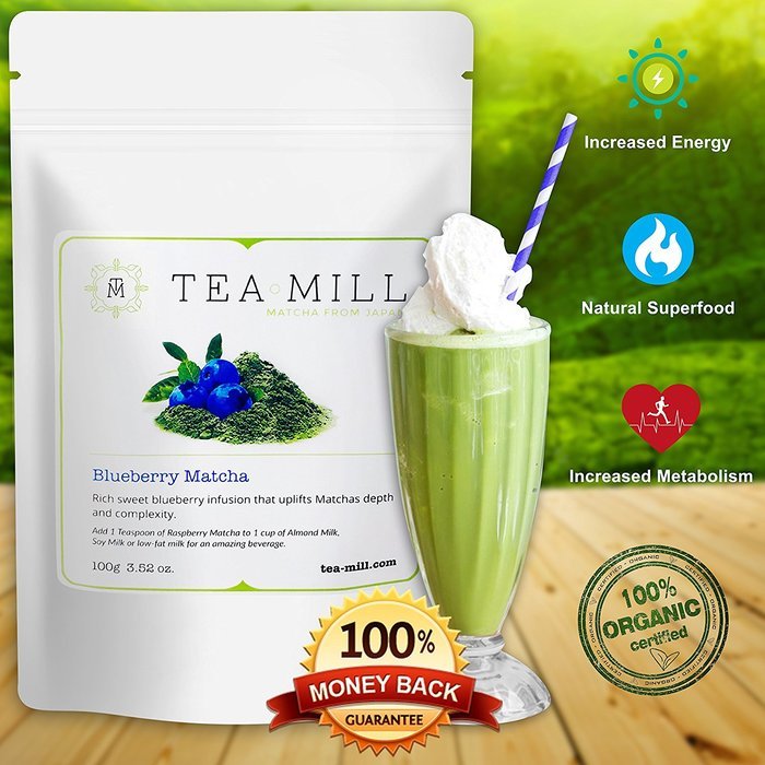 Tea-Mill Matcha Organic Japanese Green Tea Powder (100% USDA and JAS Certified), Blueberry