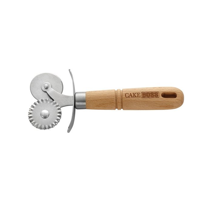 Cake Boss Wooden Tools and Gadgets Stainless Steel Double Pastry Wheel N2