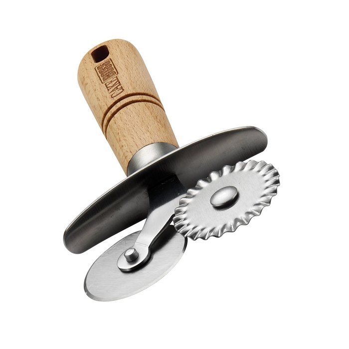 Cake Boss Wooden Tools and Gadgets Stainless Steel Double Pastry Wheel N3