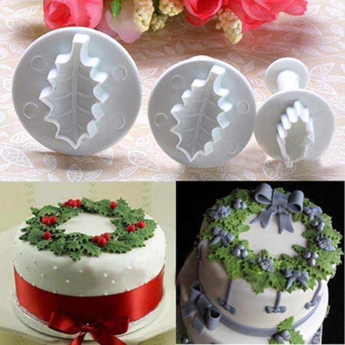 Cake & Cookie Cutters 3X Christmas Holly Leaf Cake Cookie Cutter Sugarcraft Decorating Mold