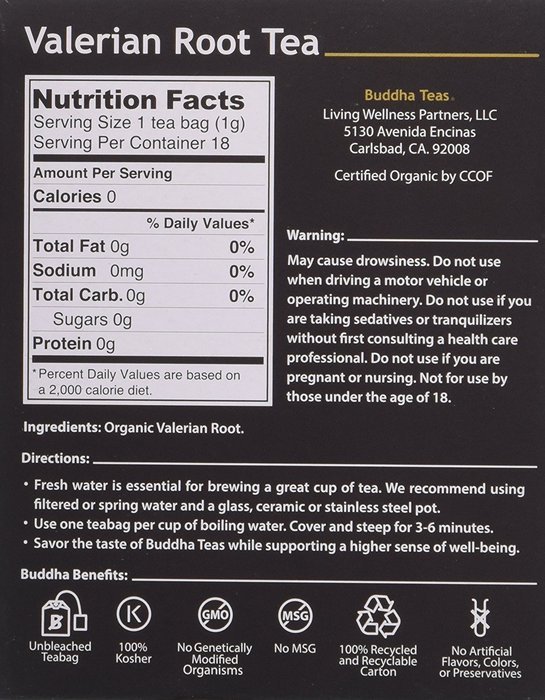 Valerian Root Tea - Organic Herbs - 18 Bleach Free Tea Bags N2