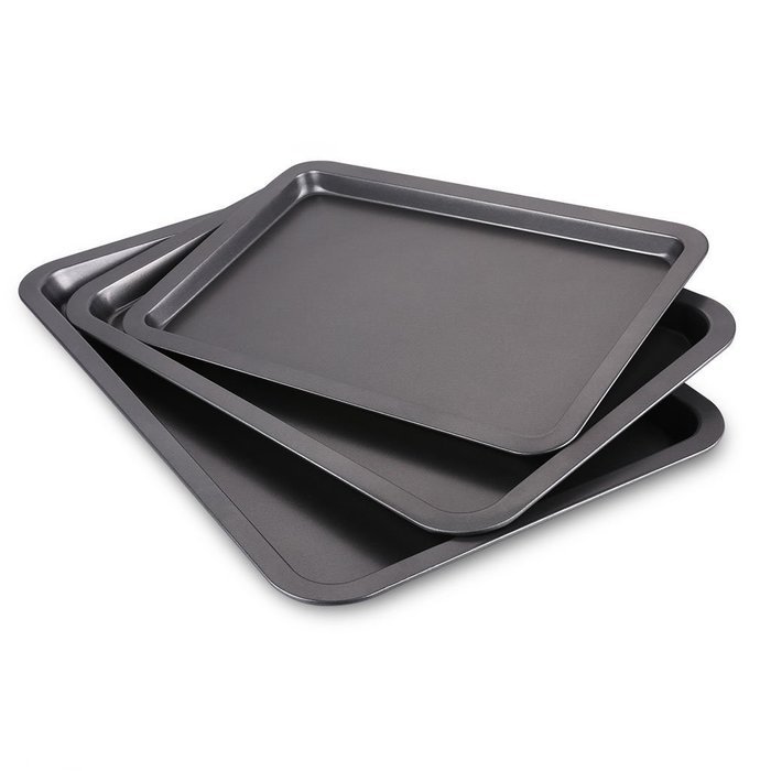 3-Piece Nonstick Bakeware Baking and Cookie Sheet Set Serving Tray Kitchen Tool Cute Collectible N2