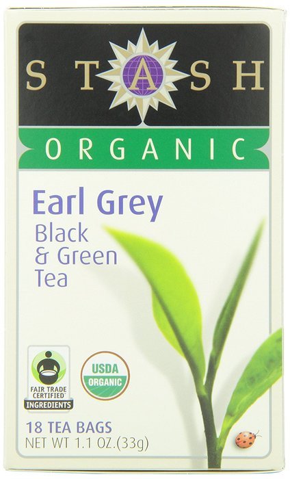 Stash Tea Organic Earl Grey Black and Green Tea, 18 Count Tea Bags in Foil (Pack of 6)