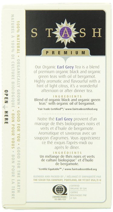Stash Tea Organic Earl Grey Black and Green Tea, 18 Count Tea Bags in Foil (Pack of 6) N3