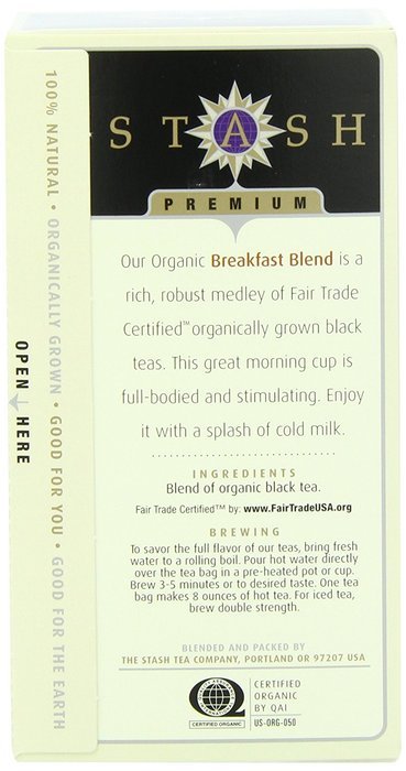 Stash Tea Organic Earl Grey Black and Green Tea, 18 Count Tea Bags in Foil (Pack of 6) N17