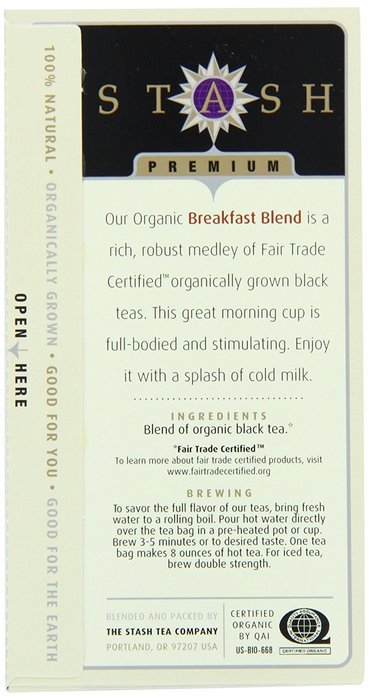 Stash Tea Organic Earl Grey Black and Green Tea, 18 Count Tea Bags in Foil (Pack of 6) N18