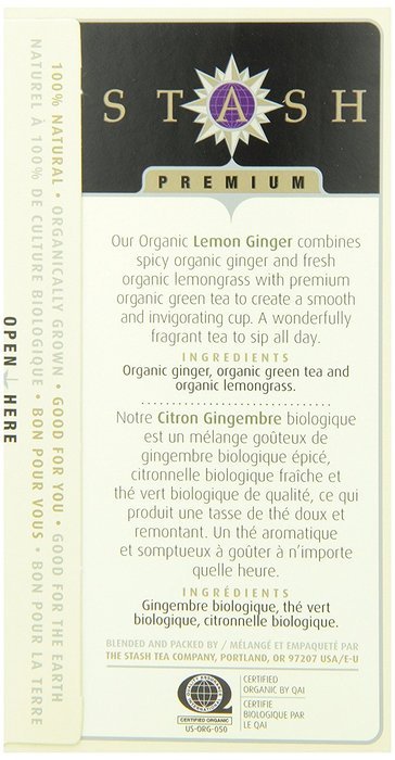 Stash Tea Organic Earl Grey Black and Green Tea, 18 Count Tea Bags in Foil (Pack of 6) N50