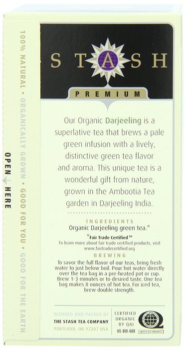 Stash Tea Organic Earl Grey Black and Green Tea, 18 Count Tea Bags in Foil (Pack of 6) N66