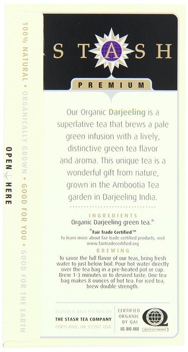 Stash Tea Organic Earl Grey Black and Green Tea, 18 Count Tea Bags in Foil (Pack of 6) N69