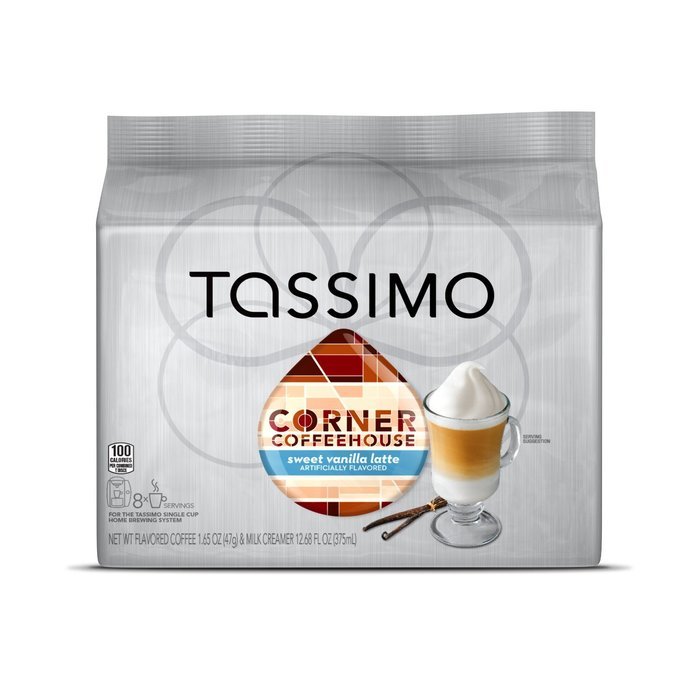 Corner Coffeehouse Sweet Vanilla Latte T DISC, 16-Count (8 Servings) for the TASSIMO Single Cup Brewer