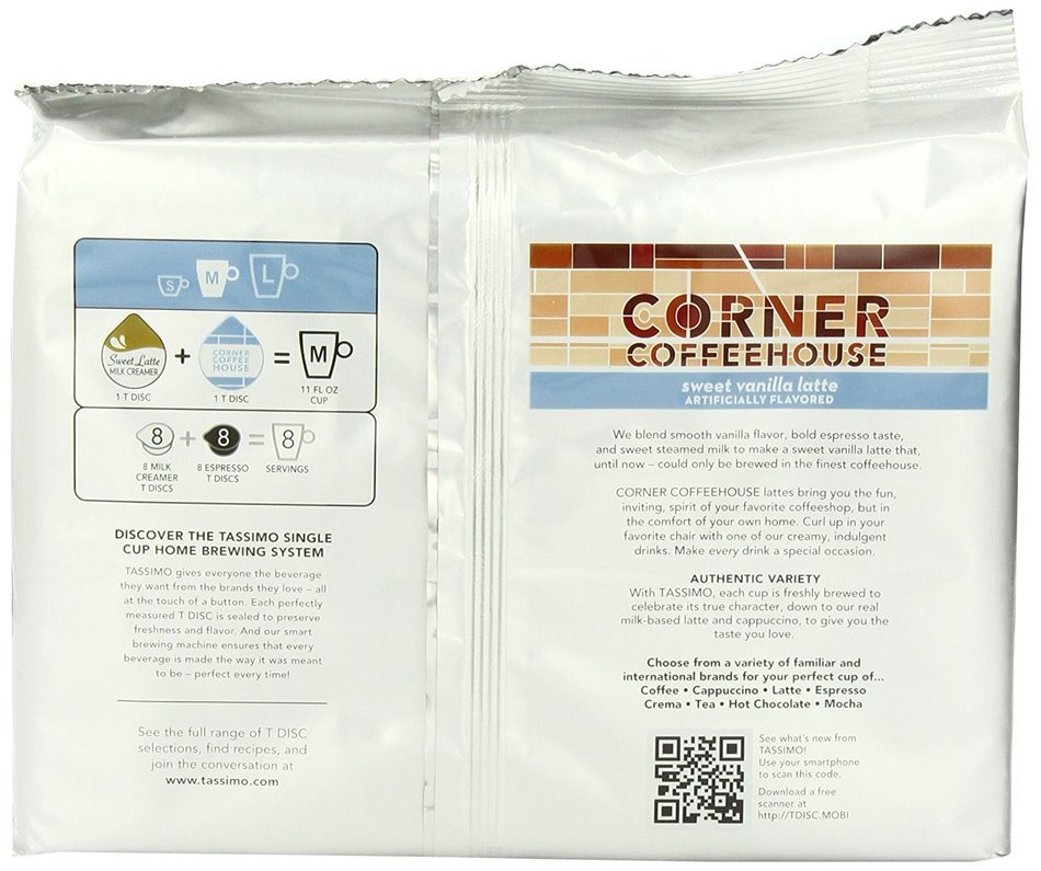 Corner Coffeehouse Sweet Vanilla Latte T DISC, 16-Count (8 Servings) for the TASSIMO Single Cup Brewer N2
