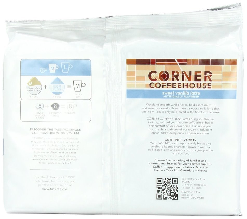 Corner Coffeehouse Sweet Vanilla Latte T DISC, 16-Count (8 Servings) for the TASSIMO Single Cup Brewer N3