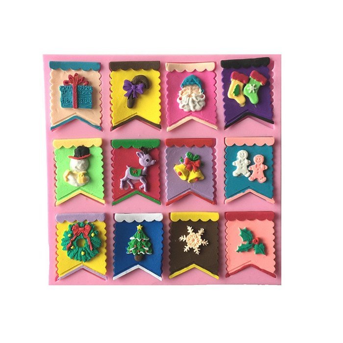 JLHua 12 Christmas Flag Design cake mold 3D Candy Pastry Mould Chocolate Mold Baking Tool DIY