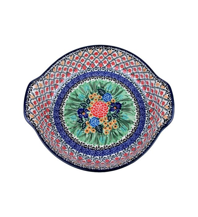Polish Pottery Ceramika Artystyczna CA417U2215 Round Baking Serving Dish With Handles (1 Pack), 11.25 x 10.5",...