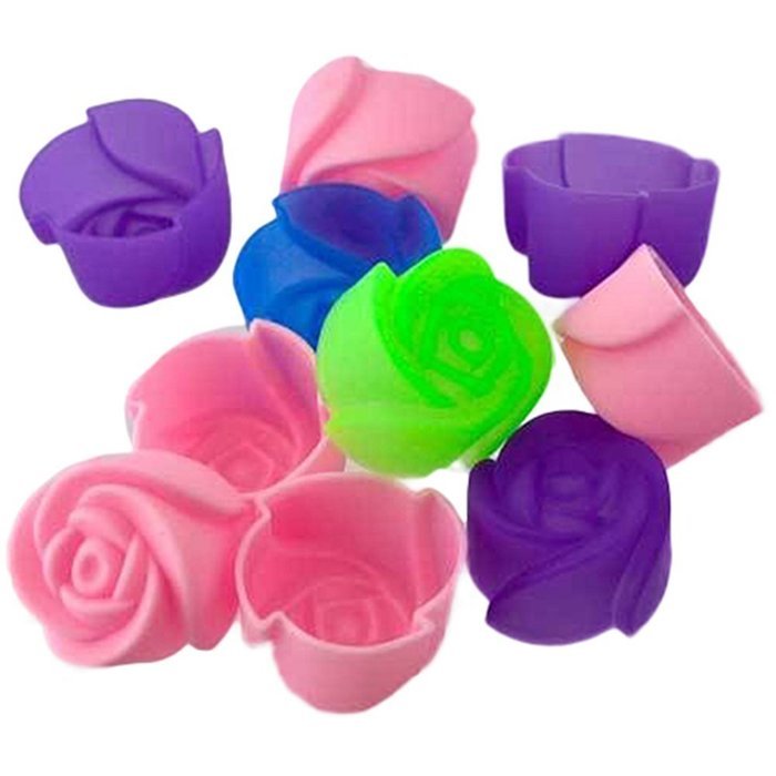 10pcs Cake Baking Mold Chocolate Jelly Maker Mould Silicone Rose Muffin