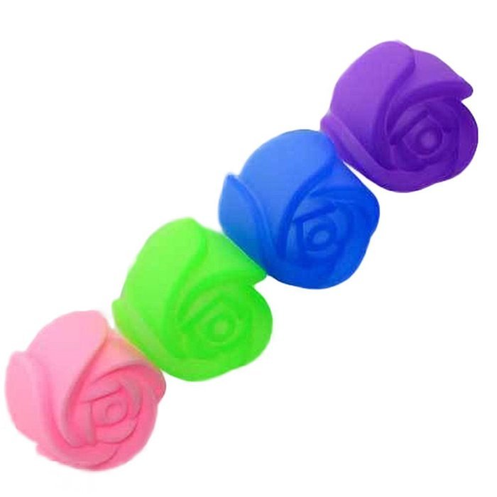 10pcs Cake Baking Mold Chocolate Jelly Maker Mould Silicone Rose Muffin Cookie Cup (Random Colors) N2
