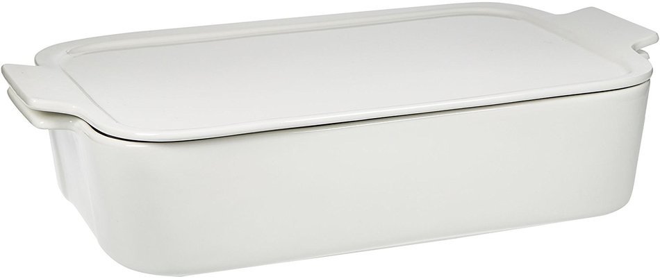 13.75"L Maison White Rectangle Casserole Baker W/Lid W/Handles