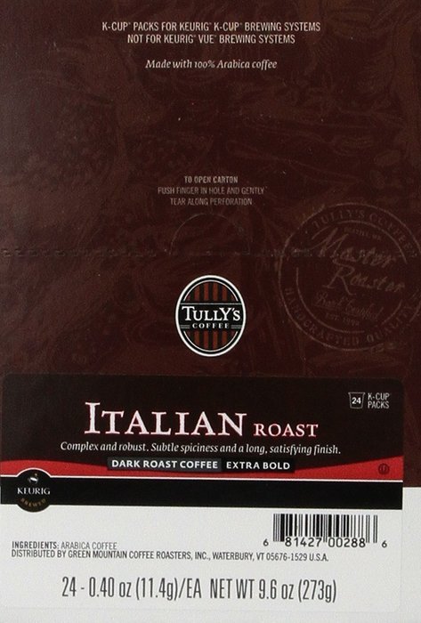 Tully's Coffee Italian Roast, K-Cup for Keurig Brewers, 24-Count (Pack of 2)