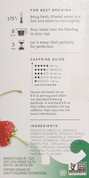 Tazo Flavored Organic Bramblewine Green Rooibos and Green Tea Blend, 20 Filter Bags, 1.7 Oz. N3