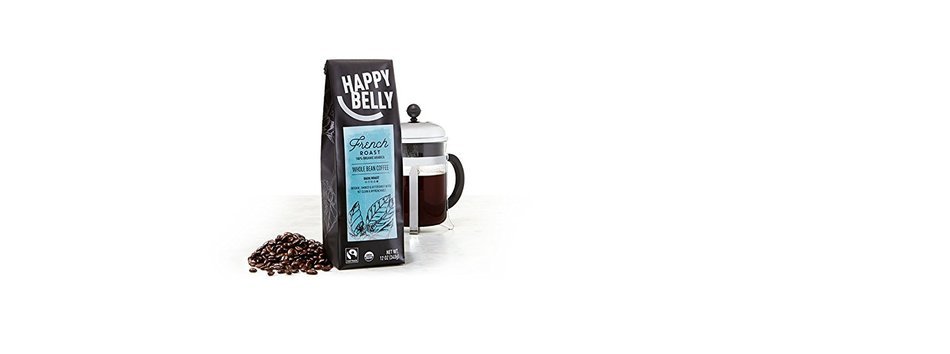Happy Belly French Roast Organic Fairtrade Coffee, Dark Roast, Whole Bean, 12 ounce N20
