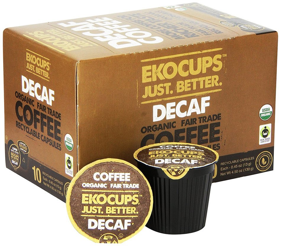 EKOCUPS Organic Artisan Coffee, Decaf , Light roast for Keurig K-cup single serve Brewers, 13g, 10 count N2