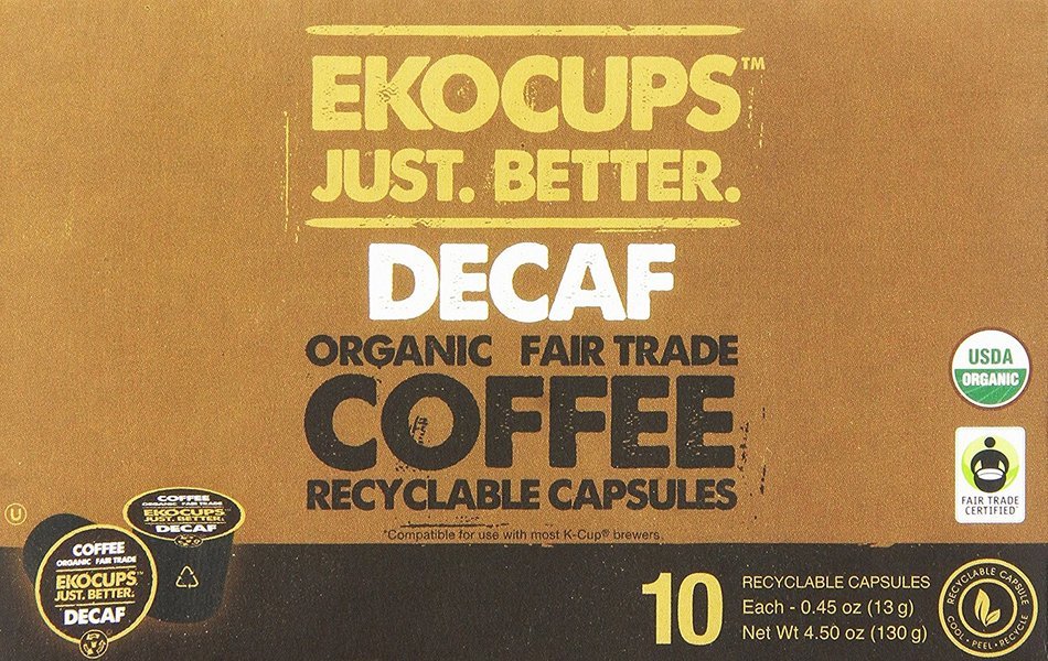 EKOCUPS Organic Artisan Coffee, Decaf , Light roast for Keurig K-cup single serve Brewers, 13g, 10 count N3
