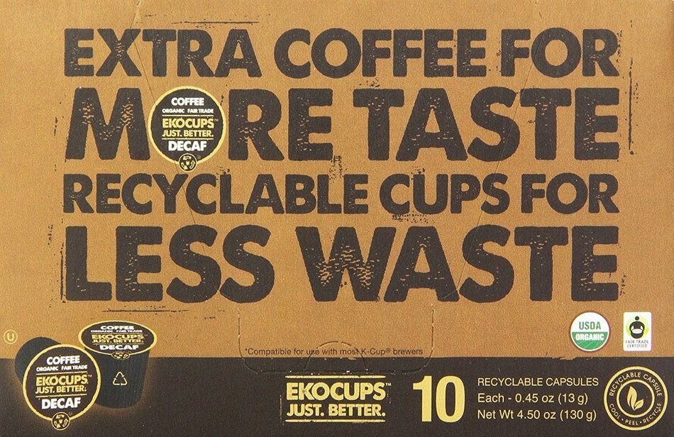 EKOCUPS Organic Artisan Coffee, Decaf , Light roast for Keurig K-cup single serve Brewers, 13g, 10 count N4