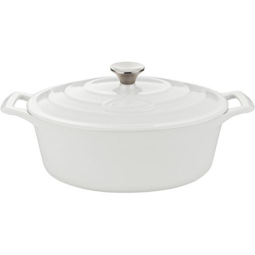 6.75 Quart Capacity Cast Iron Oval Enamel Casserole with Lid, White ...