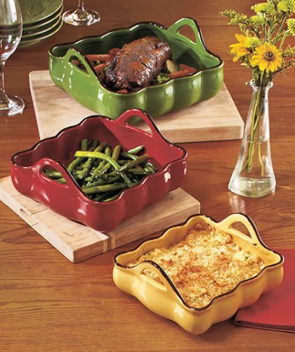 Bakeware set of 3 Handled Bakers Stoneware Oven Cookware Casseroles Multi-Color