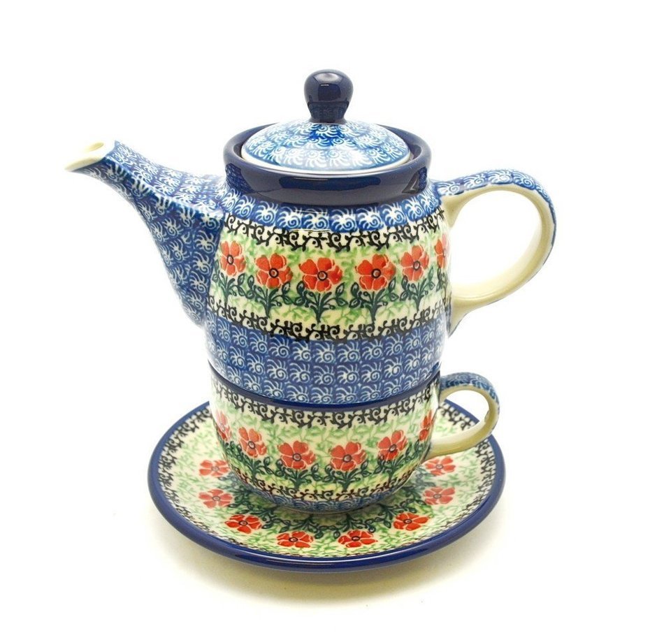 Polish Pottery Tea Time for One - Maraschino