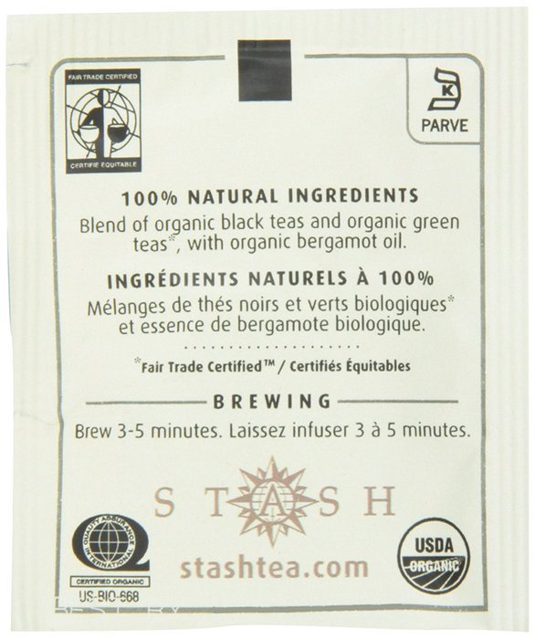 Stash Tea Organic Black and Green Tea Bags in Foil, Earl Grey, 100 Count