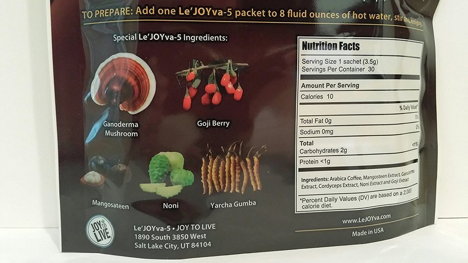 Le'JOYva-5 Coffee by Joy to Live - Five Super Foods Instant Black Coffee - 30 Packets (Infused with Ganoderma... N2