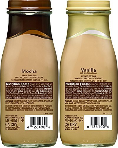 Starbucks Frappuccino, Mocha and Vanilla Flavors, 9.5 Ounce Glass Bottles (Pack of 15) N3