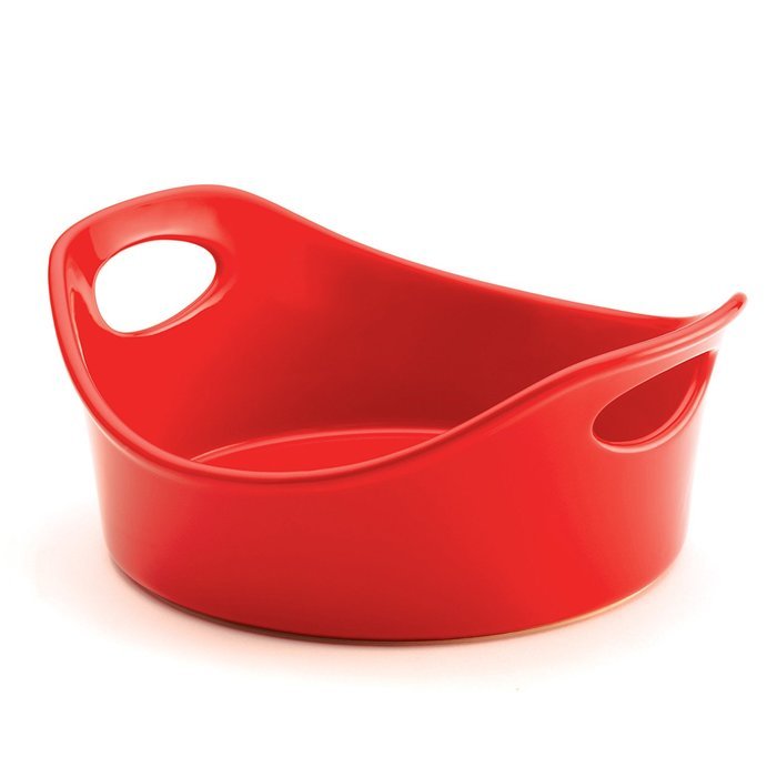 Rachael Ray Stoneware 2-Quart Round Bubble and Brown Baker, Orange N2
