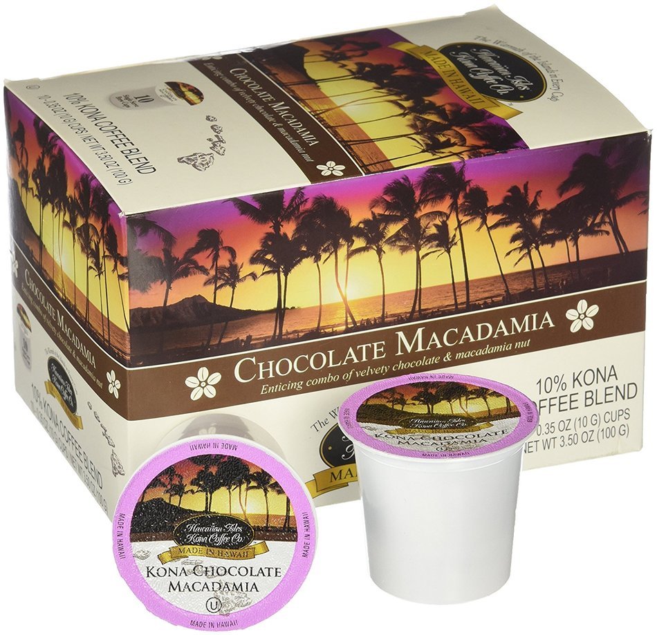 Chocolate Macadamia Flavor, 10% Kona Coffee Blend (10 Single Serve Cups)